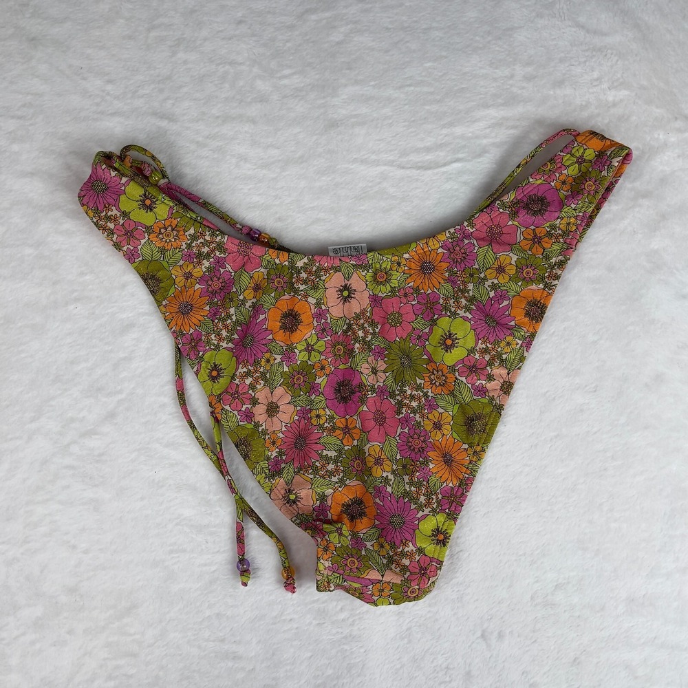 Wild Fable Bikini Bottom Women XL Multicolor Floral Extra Cheeky Beaded Side-Tie